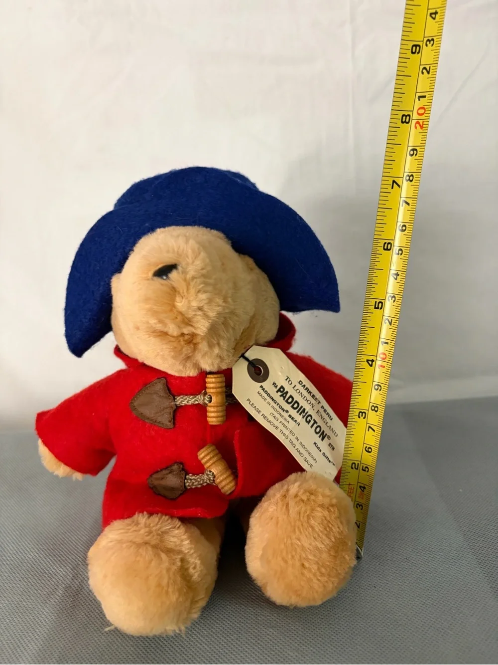 Vintage Paddington Bear Plush Darkest Peru Red Coat Blue Hat(F168)